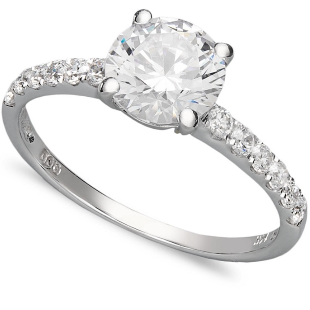 14k White Gold Ring, Cubic Zirconia Wedding Ring, Size 7